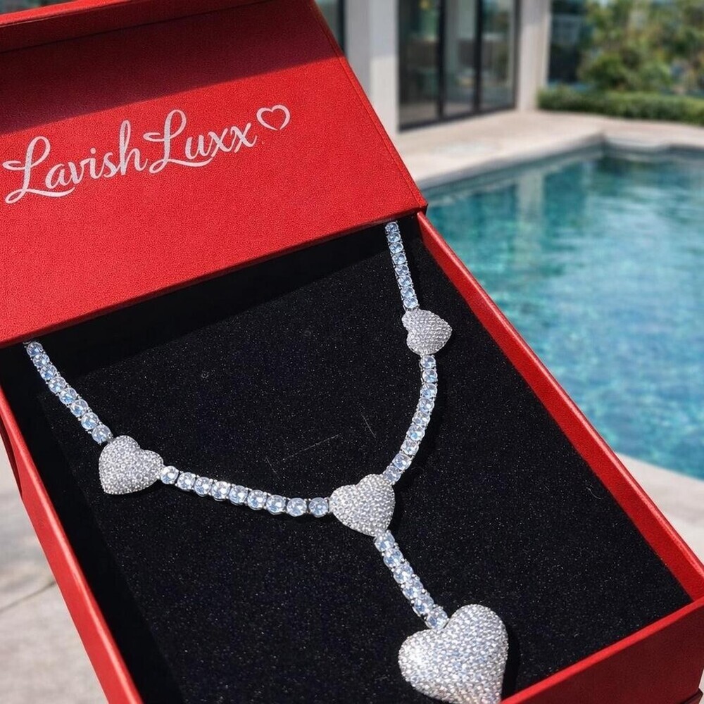 Silver Tennis 3 Heart Necklace 16inch